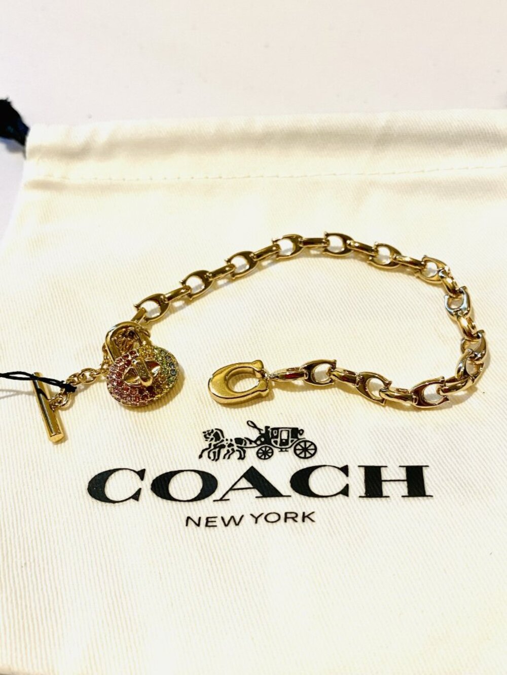 COACH Pavé Turnlock Signature Chain Bracelet - Picture 2 of 3